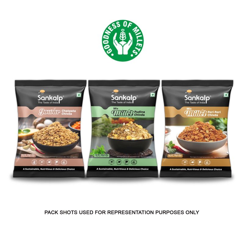 Chivda Combo - Jowar Chatpata Chivda, Mix Millet Peri Peri Chivda & Mix Millet Pudina Chivda | 150g